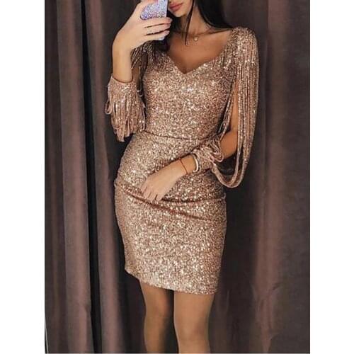 New Christmas Sequin Tassel Plus Size Sparkly Bodycon Banquet Party Mini Dress Fall Clothes For Women