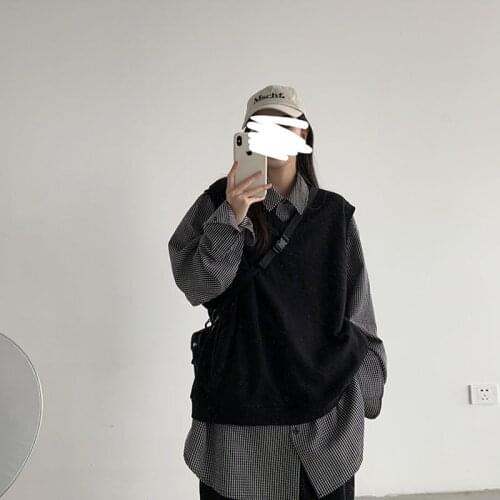 Harajuku Autumn womens pullovers Fashion v neck knitted solid sleeveless vest sweaters Female Casual Jumpers School clothes Tops