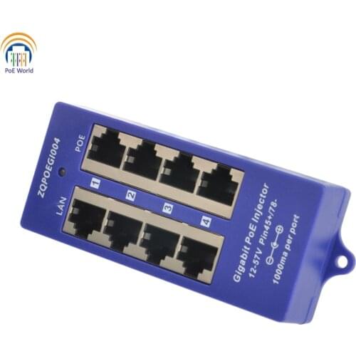 Gigabit PoE Injector 4 Port 1000Mbps PoE Patch Panel 802.3af For Surveillance IP Camera WiFi Access Point(AP), ModeB operation