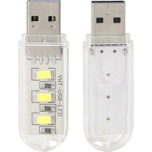 Portable Keychain 3 LED White Night Light USB Power U Disk Shape Lamp W/ Cover Bright Light