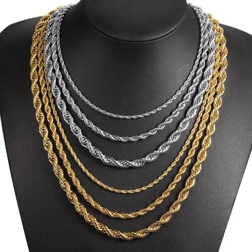 3/5/7mm Mens Simple Twisted Rope Link Chain Gold Silver Color Stainless Steel Necklace for Women Chain Jewelry Gifts KNM178