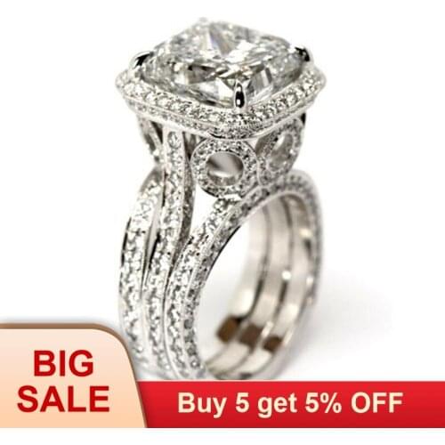 Luxury Square Big Stone Ring Stackable Wide Ring White Gold Filled Crystal Korean Jewelry Rings For Women Girls Lover Gift