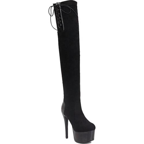 Super High Waterproof Platform Stiletto Flock Over The Knee Boots Super High Heel 2 Kinds Of High Heel Winter Short Plush Boots