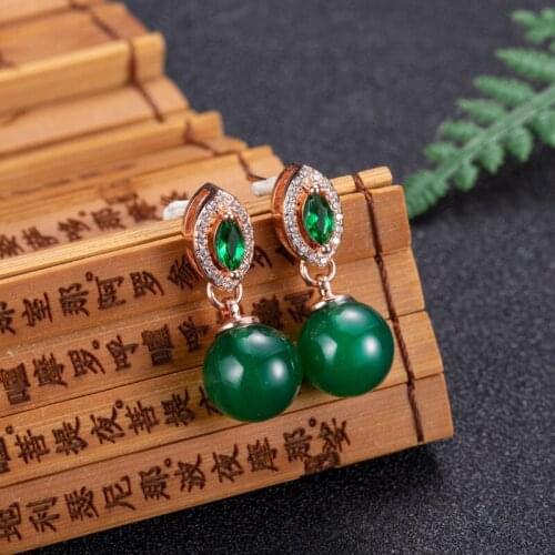 Natural Green Jade Earring 925 Silver Ear Studs Fashion Jewelry Chalcedony Amulet Gifts for Women