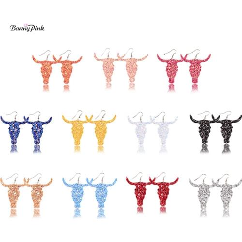 Banny Pink 2020 new Western Cow head PU Leather Drop Earrings For Women.Ethnic Water Drop Girls Fashion Jewelry