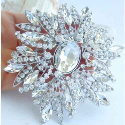 Wedding Bridal 3.94" Clear Austrian Crystal Teardrop Brooch Pin Pendant EE04053C2