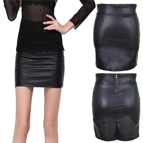 Sagace Europe and the United States foreign trade Yaguang high waist buttock half length leather skirt imitation leather short s