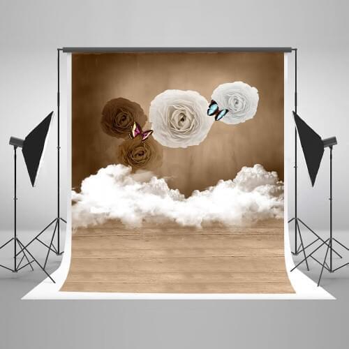 TR Solid Brown Photo Background Backdrop White Flowers Blue Butterfly Wood Floor Vinyl Backdrops for Photo Studio fotografia
