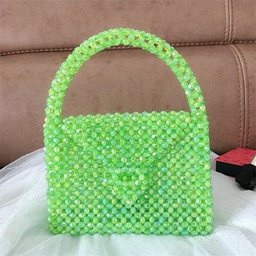 Green Acrylic Beaded Handbags for Women 2021 New Summer Handmade Top Handle Small Purse Ladies Hollow Out Casual Beach Bag