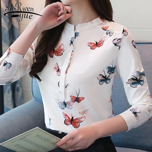 Autumn new OL style print women blouse fashion 2018 button ladies causal feminine clothes long sleeved womens shirt 1042 40