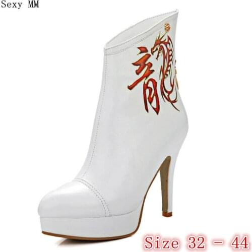 Spring Autumn High Heels Women Ankle Boots Platform Woman Short Boots High Heel Shoes Small Plus Size 32 33 -40 41 42 44