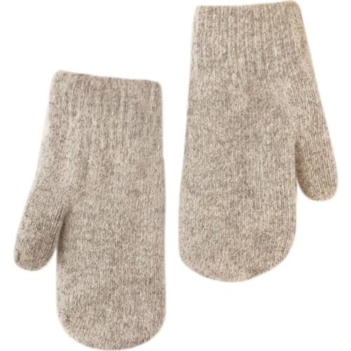 Women Winter Double Layer Windproof Full Finger Gloves Solid Color Cold Weather Thicken Plush Lining Fluffy Knitted Mittens H9ED