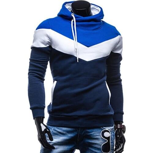 Fashion Men Color Block Patchwork Hooded Long Sleeve Pullover Hoodie Sweatshirt