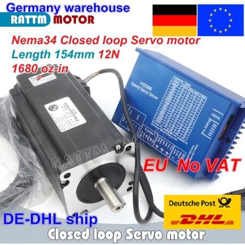 1 Set Nema34 Closed Loop 12N.m Servo motor Stepper Motor 6A 154mm & HSS86 Hybrid Step-servo Driver 8A CNC Controller Kit