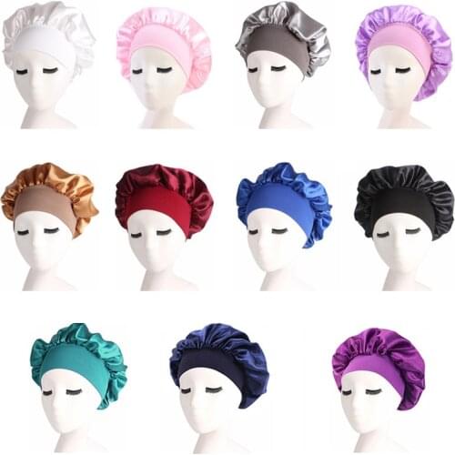 1PCS Adjust fixed satin hat hair styling cap long hair care women night sleep silk headgear shower cap hair styling tool