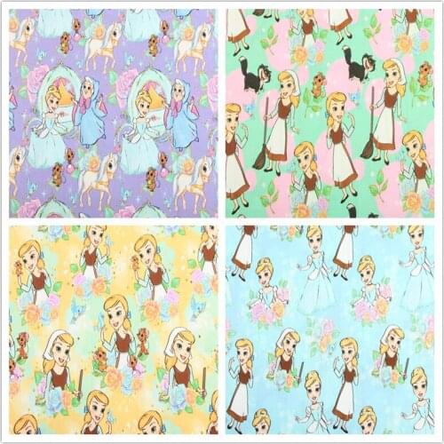 Disney Princess Cinderella Rose Print 100% Cotton Fabric for Girl Clothes Hometextile Cushion Cover Backpack Needlework DIY