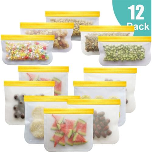 12 pieces/set Of Silicone Food Bag Frosted Silicone Food Bag Reusable Frozen Fresh-Keeping Bag Zipper Leak-Proof Top Fruit Bag