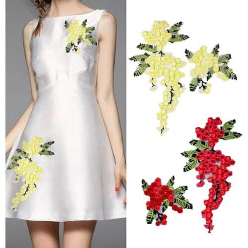 2Pcs/Set Embroidery Red Yellow Flower Sew On Patch Badge Jeans Dress Applique DIY Craft Clothes Bags Hat Clothing Accessories