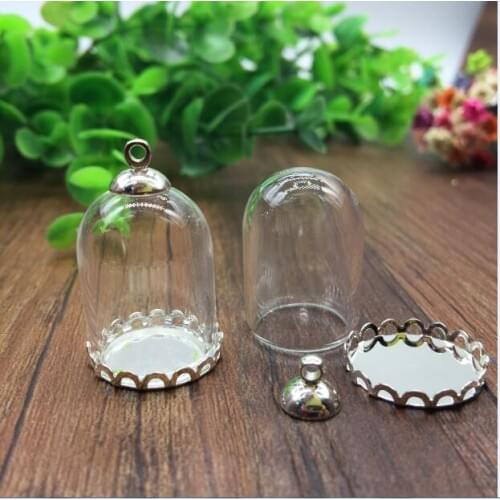 20sets/lot 25*18mm glass globe 18mm silver plated color lace base beads cap set glass vial pendant glass bottle pendant findings