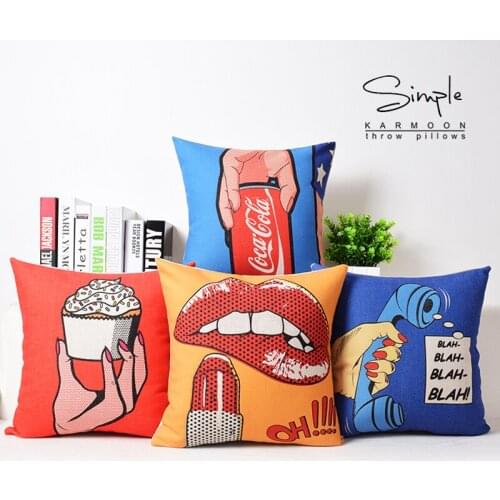 American Creative Modern Red Blue Pillow Cover Cartoon Cushion Home Decorative Chair Waist Linen Pillowcase Sofa Cushion