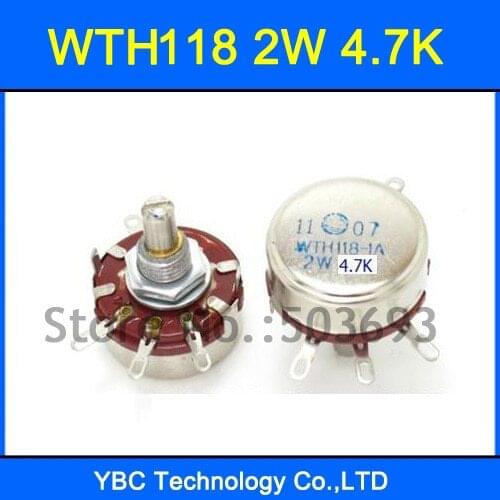 Free Shipping 10pcs/lot WTH118 1A 2W 4.7K 4K7 Rotary Taper Potentiometer WTH118-1A