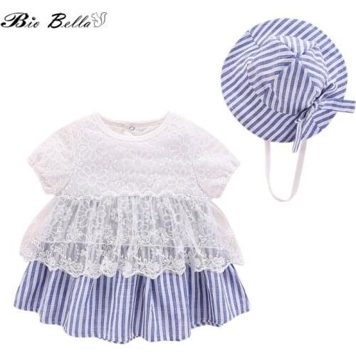 Newborn Girl Short Sleeve Bodysuit With Cap Set Baby Girl Summer Lace 1 piece Body Infant Girls Fashion Clothing 0-1T 2019 New