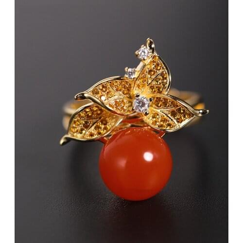 DAIMI Liangshan Persimmon Red South Red Agate Ring Female Heaven Genuine 925 Sterling Silver Open Ring Custom