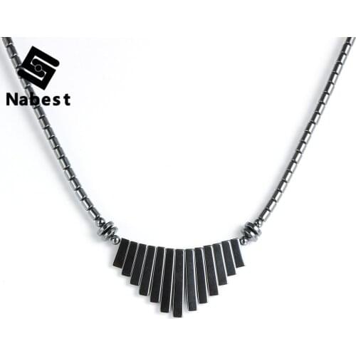 Women Hematite Tassel Sector Pendant Necklace Geometric Natural Stone Necklaces Choker Clavicle Chain Party Fashion Jewelry 45cm