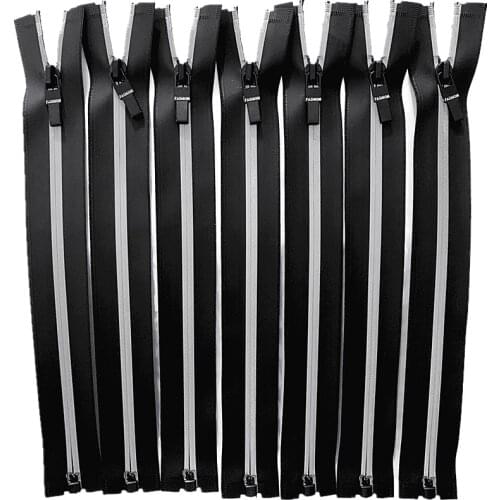 5pcs 20-70cm 3# Open Tail Black WaterProof TPU Nylon Zipper Outdoor Reflective Zipper, Used For Crafts, Sewing Bags