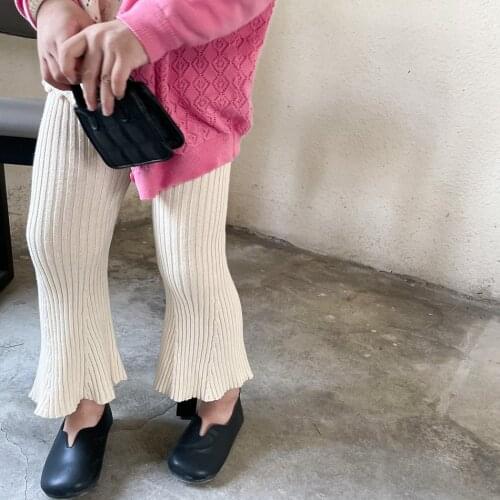 Korean Childrens Pants 2021 Girls Autumn New Solid Color Knitting Cute Micro Flared Pants Childrens Soft Elastic Flared Pants