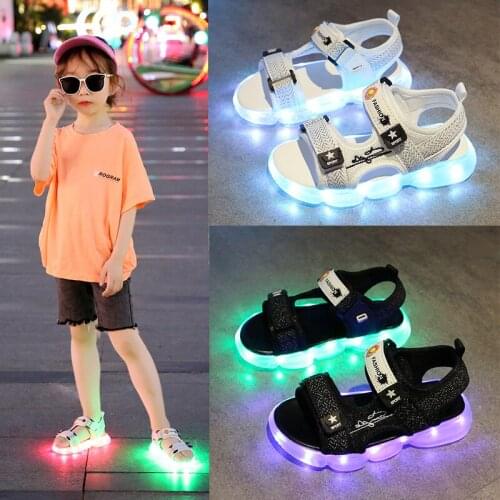 Children Soft Sole Beach Sandals Suitable For Kids Boys Girls Glowing USB Charged Baby Non-slip Luminous Shoes With Led Lights