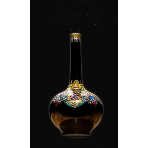 Qing Dynasty Yongzheng Period Ebony Glazed Gold Description Gallbladder Vase