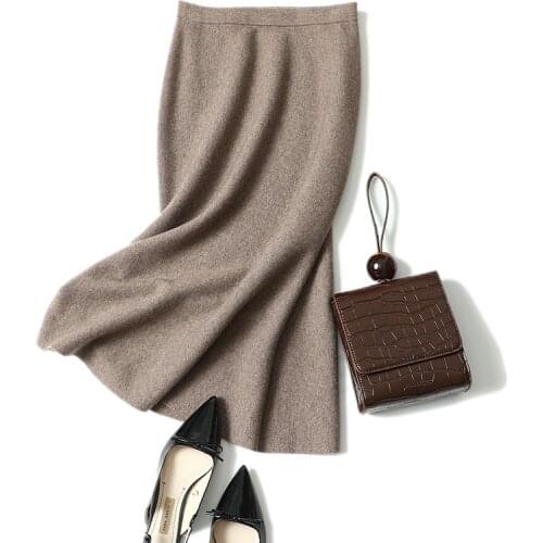 Elegant winter womens casual cashmere wool fishtail skirt