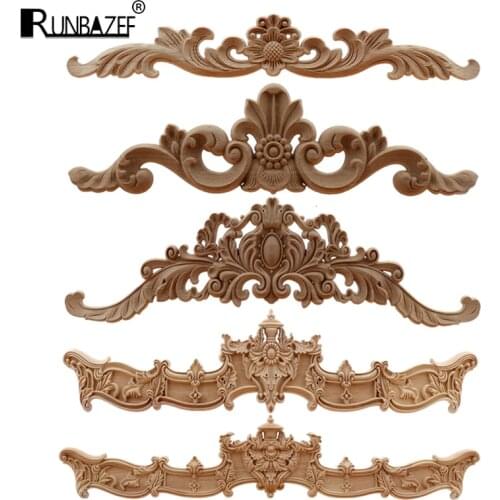 RUNBAZEF European Wood Carving Home Wholesale Multi-specification Door Cabinets Wood Applique Decoration Long Decals Natural