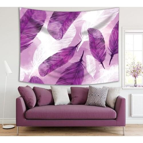 Tapestry Feathers Pattern Nature Chic Modern Bright Colored Watercolor Art Purple White