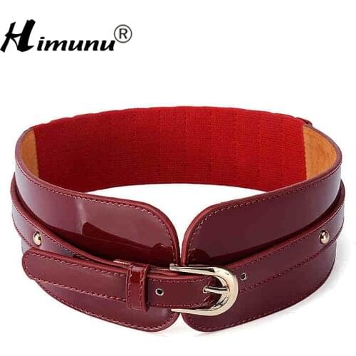 [Himunu] Fashion Patent Leather Belts For Women Luxury Designer Women Belt Wide Elastic Coat Belt