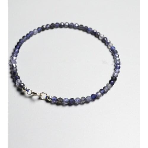 Iolite blue round faceted 2mm/3mm/4mm bracelet 19cm wholesale beads nature FPPJ gemstone