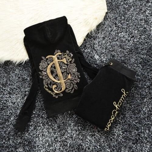 Juicy Lovers Brand Sequins Embroidery Female Sporting Suits Casual Velvet Women Tracksuits Hooded Collar Jogging Sportswear suit
