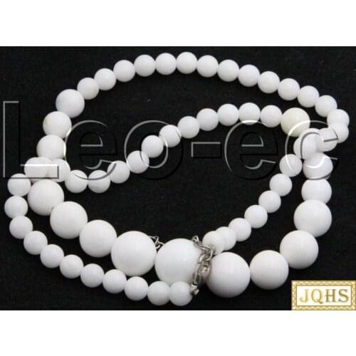 Graduated 6-14mm Round white jade Beaded Strand necklace 17" V1572