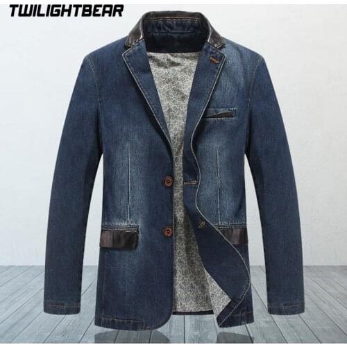Brand Mens Denim Blazer Spring Autumn Fashion Male Slim Fit Casual Denim Suit Jacket Men Blazer Coat Terno Masculino 4XL BF3158
