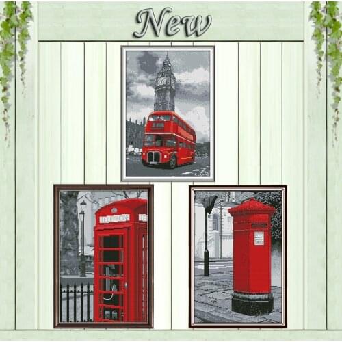 Bus Mailbox Telephone Booth decor painting counted print on the canvas DMC 11CT 14CT kit Cross Stitch embroidery needlework Sets