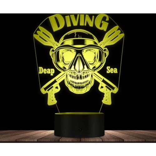 Deep Sea Diving Night Light Ocean Diver Visual 3D LED Table Lamp 7 Color Changeable Touch Control Engraved Gift To Dinving Lover
