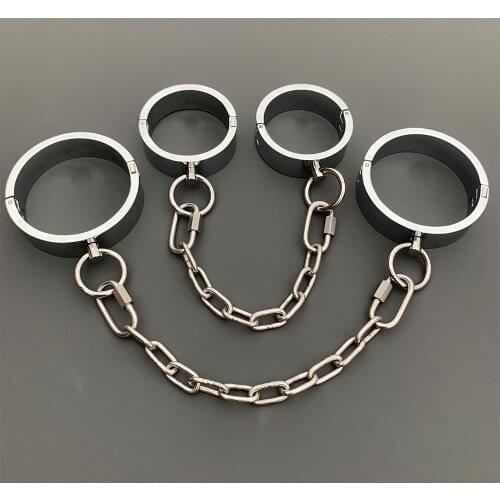 New Metal Ankle Wrist Cuff Handcuff With iron chain Restraints Fetish Slave BDSM Bondage Adult Sex Shop For Couples Sex Products