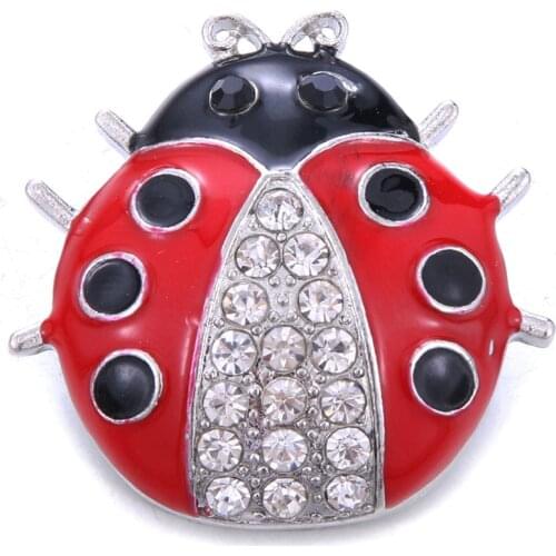 New Big Snap Jewelry Crystal Rhinestone Ladybug Snap Buttons Alloy Press Button Fit 18mm Snap Bracelet Necklace
