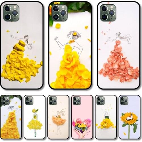 Features flowers Phone Case cover For iphone 12 pro max 11 8 7 6 s XR PLUS X XS SE 2020 mini black cell shell