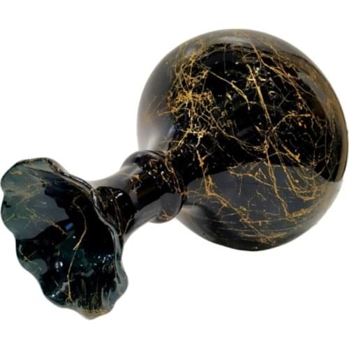 Bus Station Tile 25 Cm Tile Lettuce Chubby Vase-Emerald Green / black-marble Pattern Handmade-Kütahya Tile