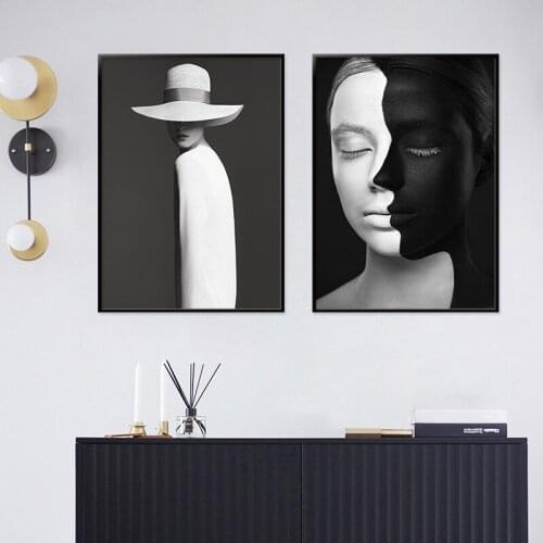 Black and White Woman Portrait Abstract Canvas Painting Wall Picture and Prints Workart Posters for Bedroom Home Wall Decoration