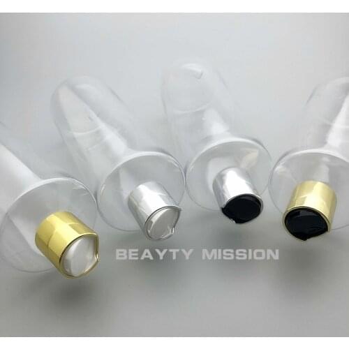 BEAUTY MISSION 500ml 12 pcs/lot clear empty plastic shampoo bottle with gold/silver disc top cap, 17 oz PET essential oil bottle