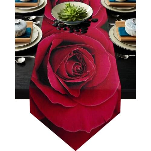 Rose Close-Up Love Plant Red Flower Table Runner For Home Wedding Banquet Festival Party Hotel Placemat Coasters Home Decoration