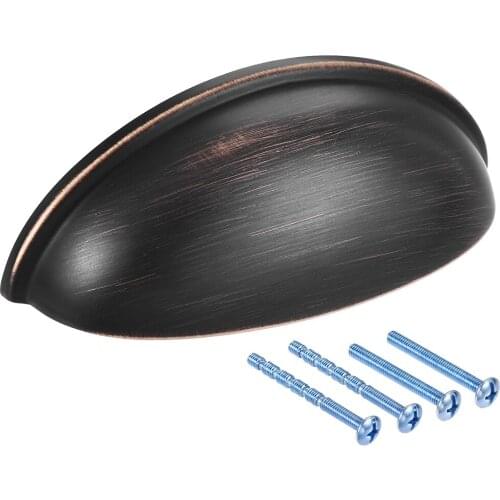 Uxcell Cup Handle Pull, 1 Pack Black , 3" Hole Centers, with M4*35 M4*45 Screws for Dresser Kitchen Cabinet